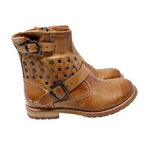 Bed Stu Whacky II Tan Dip Dye Studded Leather Ankle Moto Boots Size 7.5